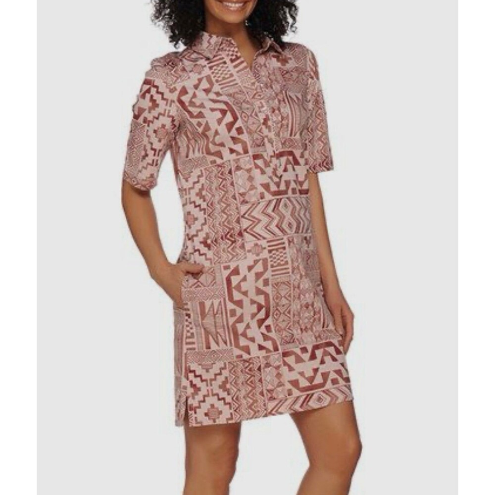 Denim & Company Hawaiian Inspired Tribal Tattoo Aztec Side Pockets Dress XL